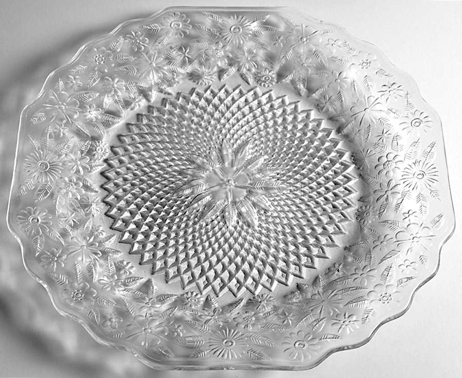 Pineapple and Floral Clear 11" Sandwich Plate by Indiana Glass-1
