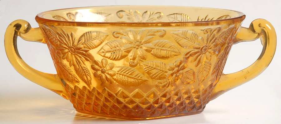 Pineapple and Floral Amber Cream Soup Bowl by Indiana Glass-1