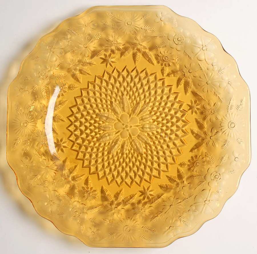 Pineapple and Floral Amber 8" Salad Plate by Indiana Glass-1