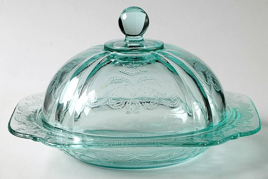 Recollection Green (Teal) Round Covered Butter by Indiana Glass-1