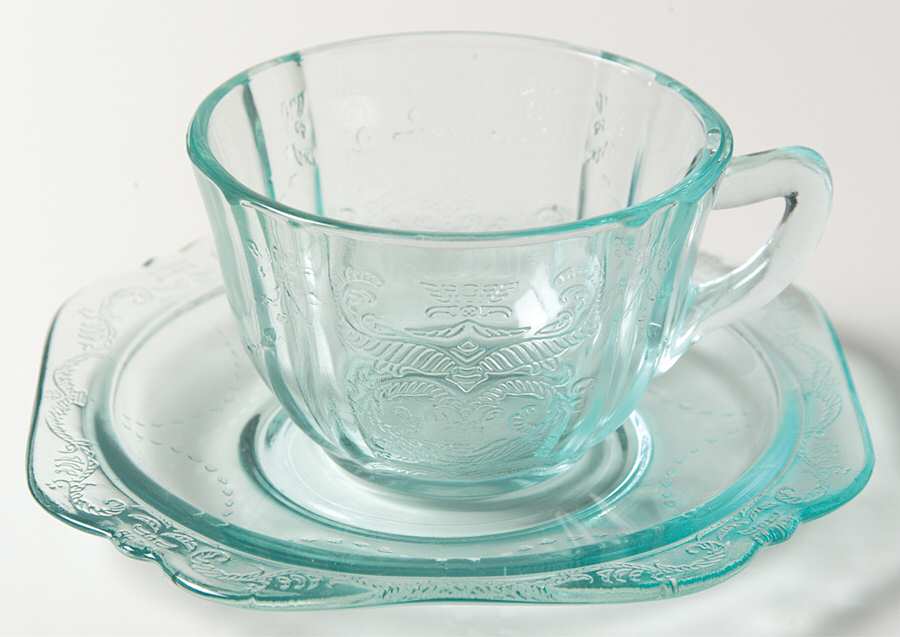 Recollection Green (Teal) Cup & Saucer Set by Indiana Glass-1