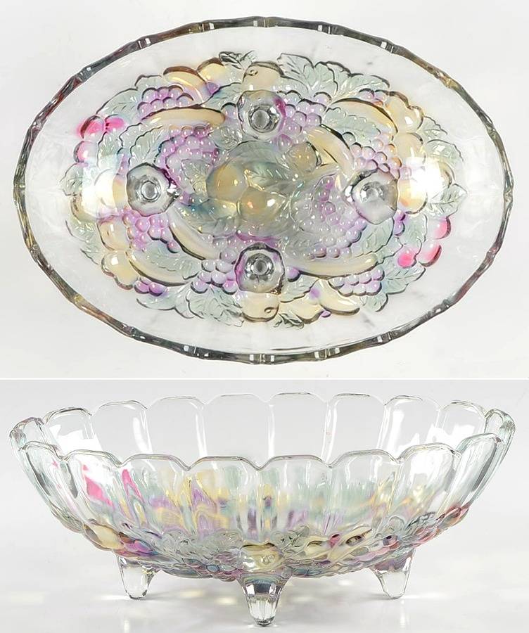 Garland Flashed Blue Grapes Footed Bowl by Indiana Glass-1