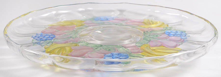 Garland Flashed Blue Grapes Footed Cake Plate by Indiana Glass-1
