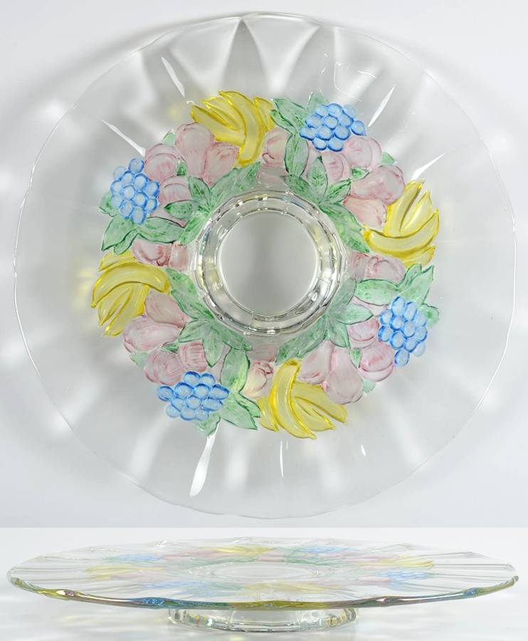 Garland Flashed Blue Grapes Footed Cake Plate by Indiana Glass-1