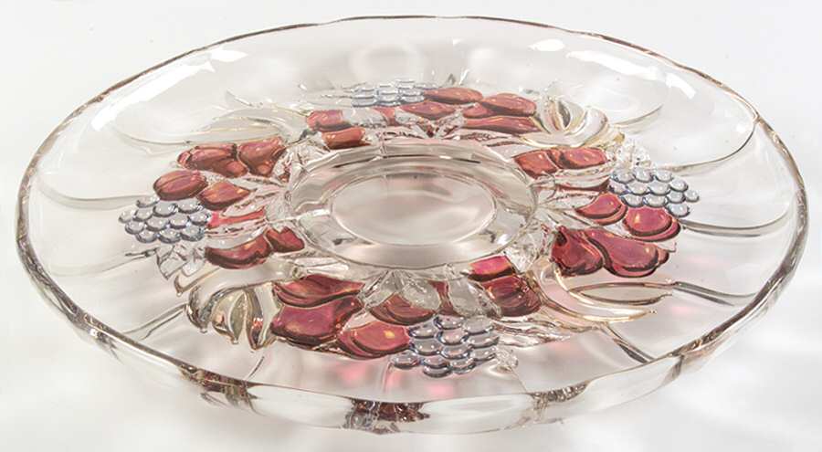 Garland Flashed Blue Grapes Torte Plate by Indiana Glass-1