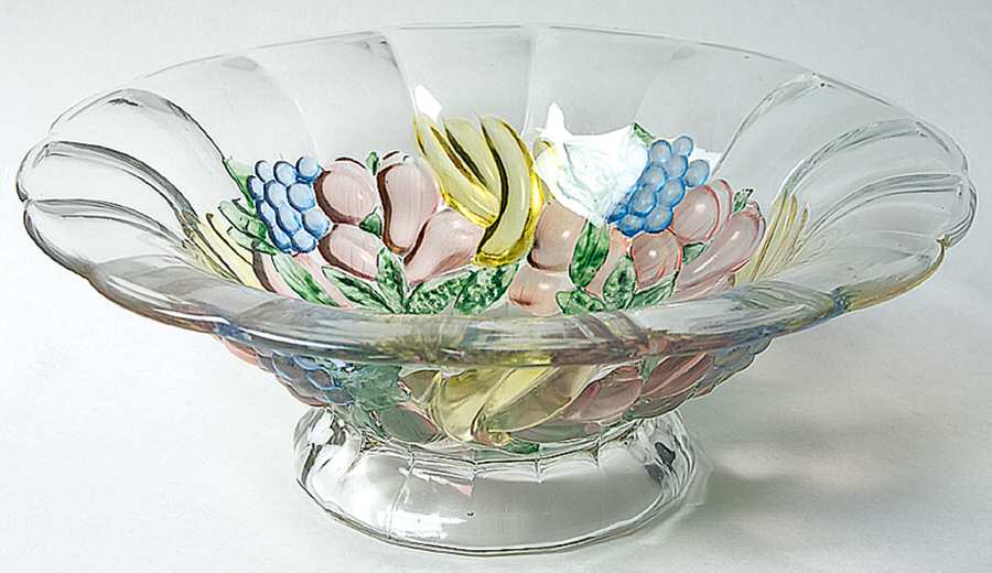 Garland Flashed Blue Grapes 11" Round Footed Flared Bowl by Indiana Glass-1