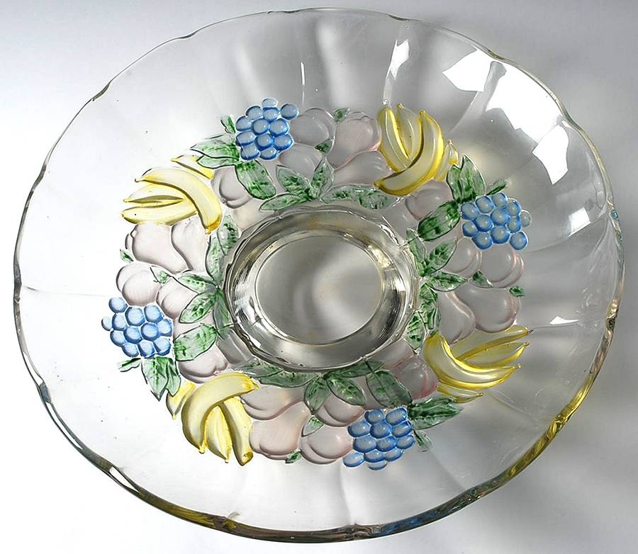 Garland Flashed Blue Grapes 12" Console Bowl by Indiana Glass-1