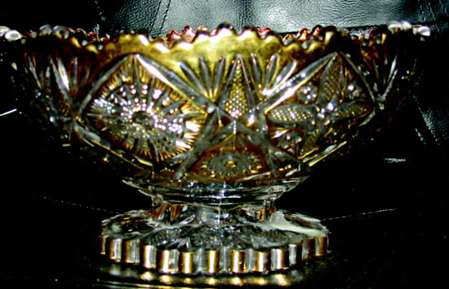 Fancy Flowers Gold Footed Bowl by Imperial Glass-Ohio-1