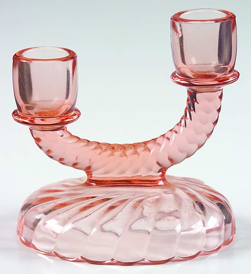 Newbound Pink Double Light Candlestick by Imperial Glass-Ohio-1
