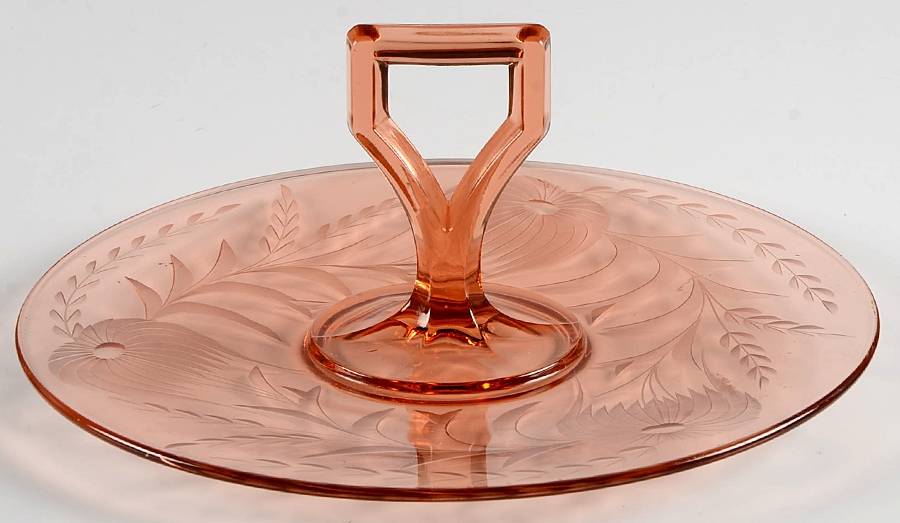 Cut13 Pink Center Handle Tray by Imperial Glass-Ohio-1