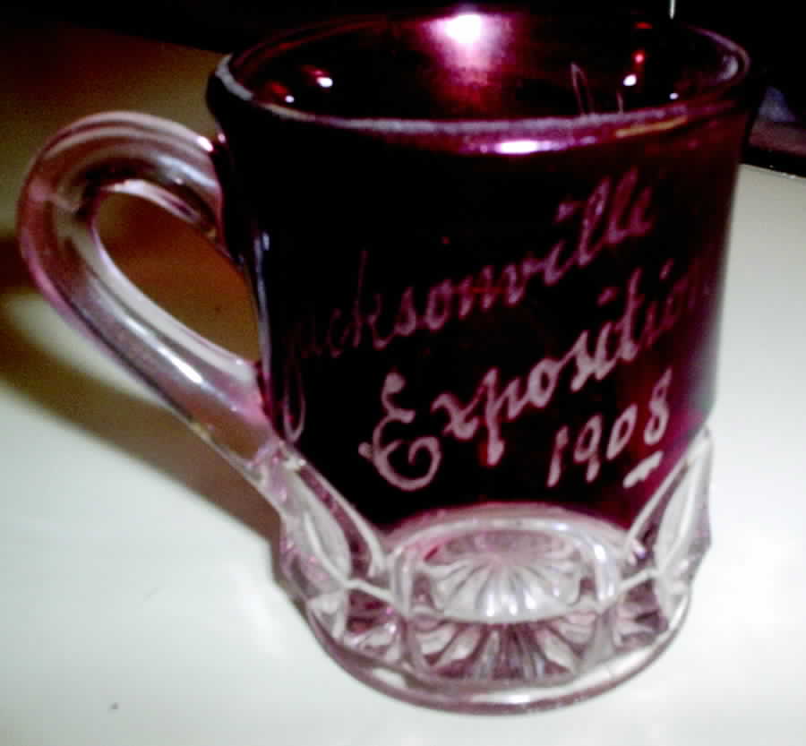 Ribbed Thumbprint Ruby Flash Mug by Jefferson Glass-1