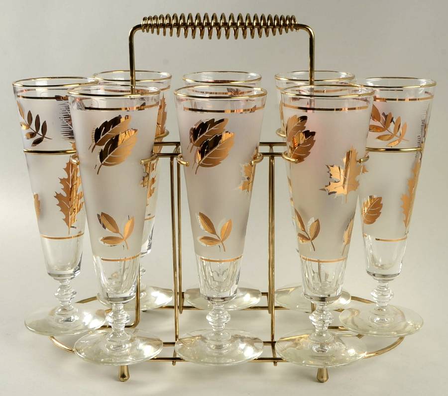 Golden Foliage (8 Piece) Pilsner Set & Metal Stand by Libbey Glass Company-1