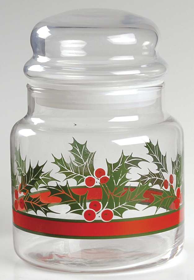 Holly & Berries 5" Storage Jar & Lid by Libbey Glass Company-1