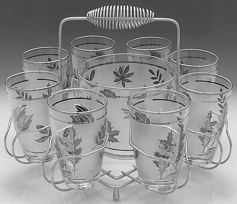 Silver Leaf Bar Set (8 Tumblers, Bucket and Stand) by Libbey Glass Company-1