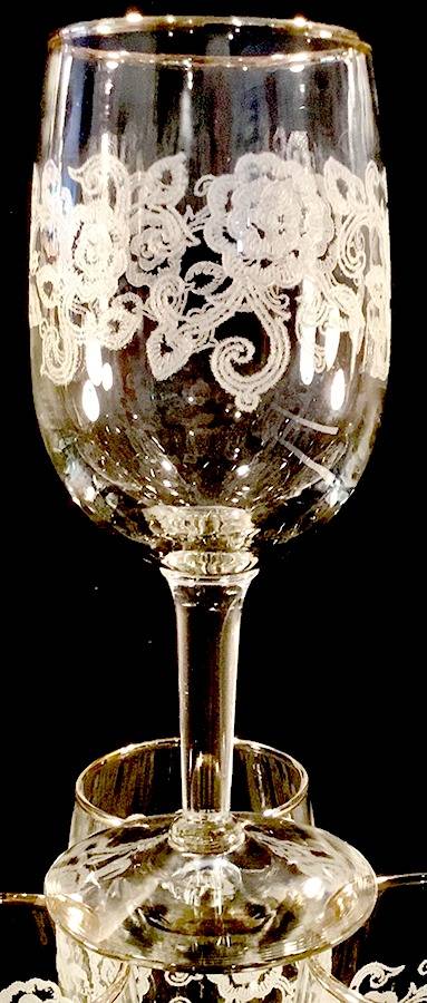 Rose Etching Wine Glass by Libbey Glass Company-1