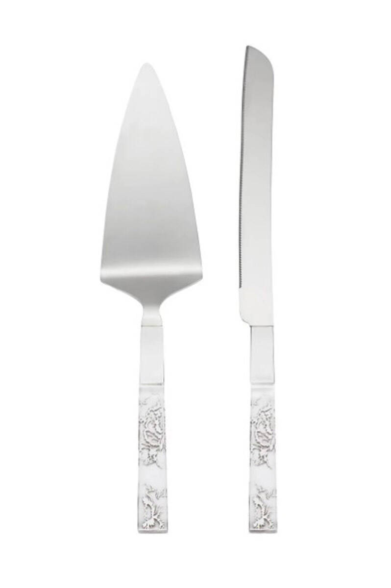 Silver Peony (2 Piece) Silverplate Cake Serving Set (Knife & Server) by Lenox-1