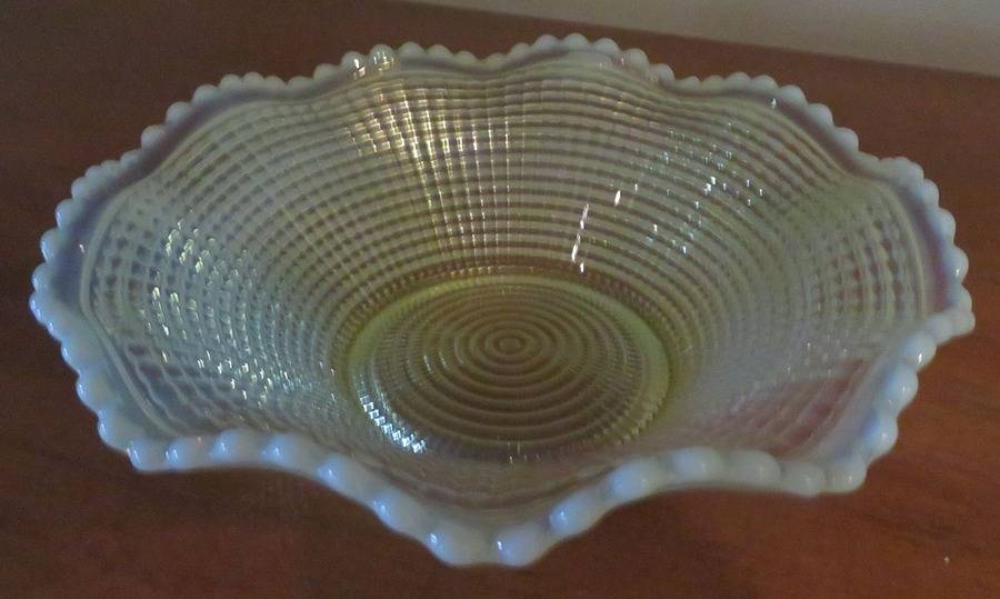 Ribbed Spiral White Opalescent 8" Round Crimped Bowl by Model Flint-1