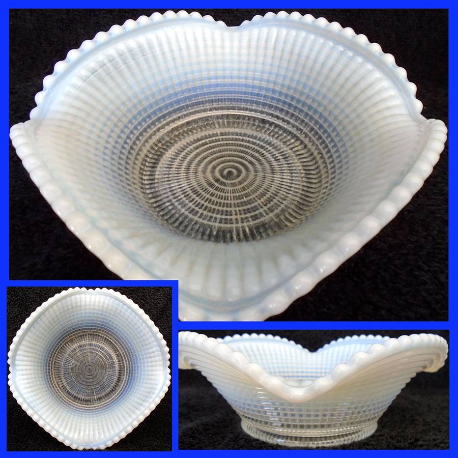 Ribbed Spiral White Opalescent 7" Round Crimped Bowl by Model Flint-1