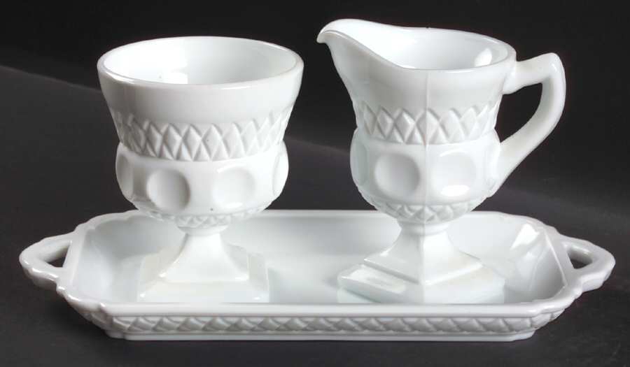 Lacette Milk Glass Creamer, Sugar and Tray Set by Colony-1