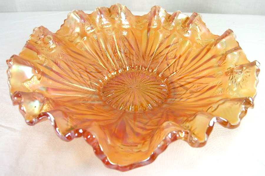 Rays and Ribbons Marigold Carnival 9" Round Crimped Bowl by Millersburg-1