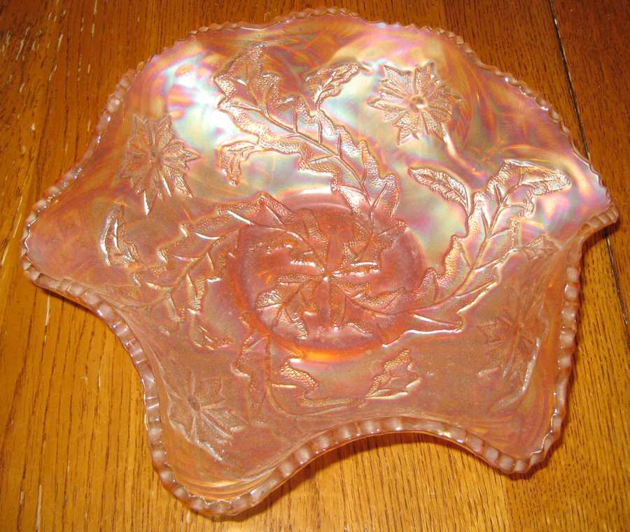 Whirling Leaves Marigold (Carnival) 9" Round Crimped Bowl by Millersburg-1