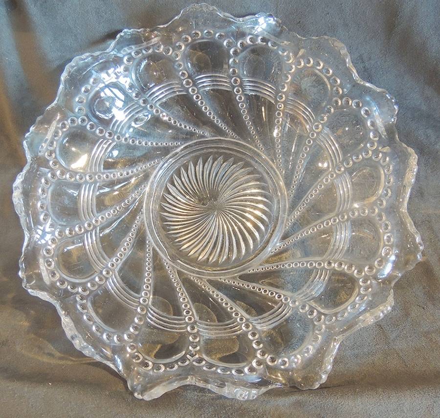 Ways' Beaded Swirl Clear 9" Round Crimped Bowl by Model Flint-1