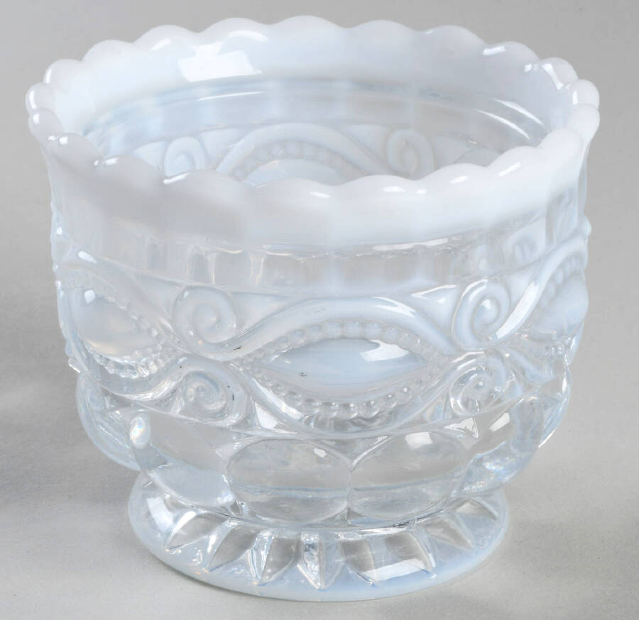 Eye Winker Crystal Opal Footed Open Spooner by Mosser (Ohio)-1