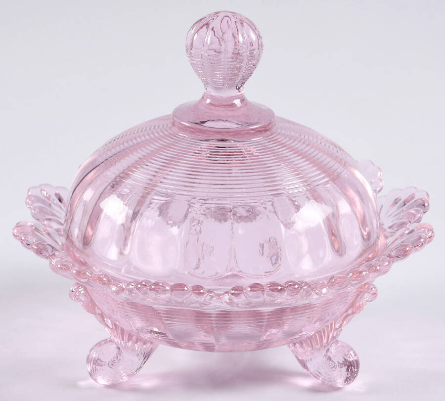 Passion Pink Candy Dish & Lid by Mosser (Ohio)-1