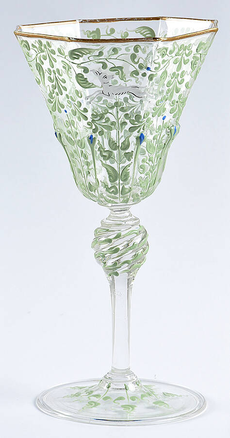 Canine and Foliate-Green Wine Glass by Moser-1