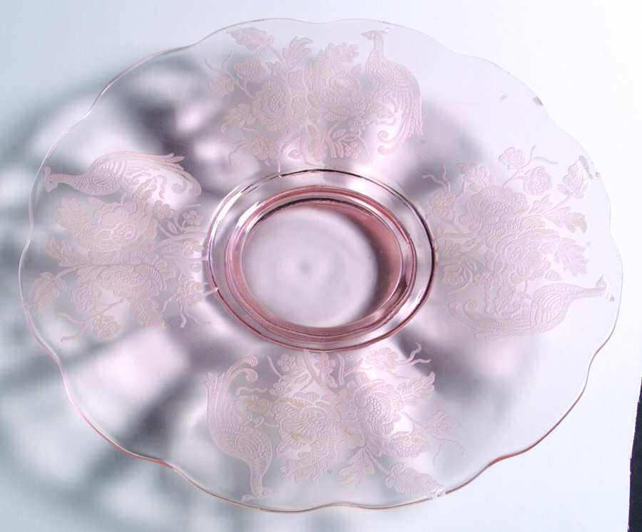Peacock and Wild Rose Pink Cheese & Cracker Plate by Paden City-1