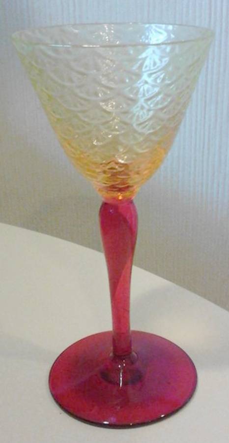 Turkey Tracks Topaz (Red Stem) Liquor Cocktail by Pukeberg Glass-1