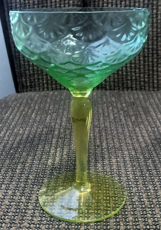 Turkey Tracks Green (Straight Bowl, Topaz Stem) Champagne/Tall Sherbet by Pukeberg Glass-1