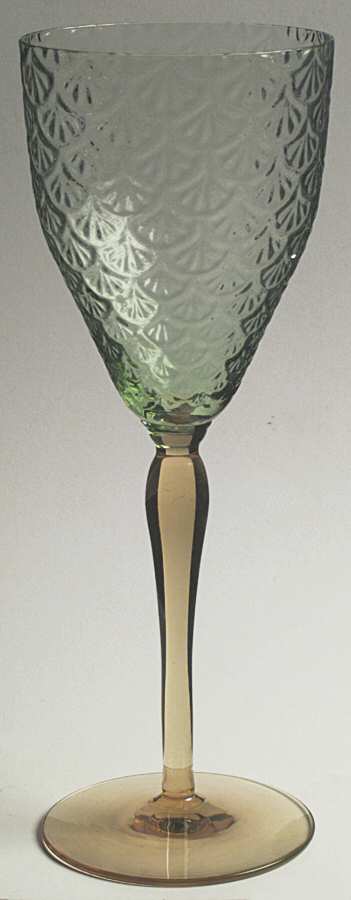 Turkey Tracks Green (Straight Bowl, Topaz Stem) Water Goblet by Pukeberg Glass-1