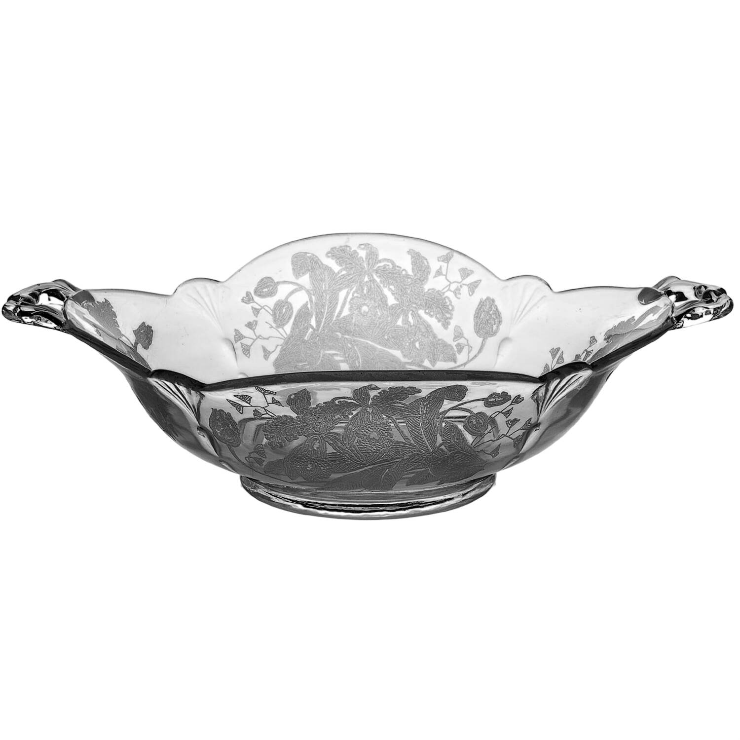 Orchid Clear 12" Handled Bowl by Paden City-1