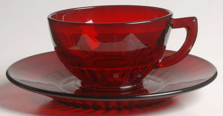 Glades Ruby Cup & Saucer Set by Paden City-1