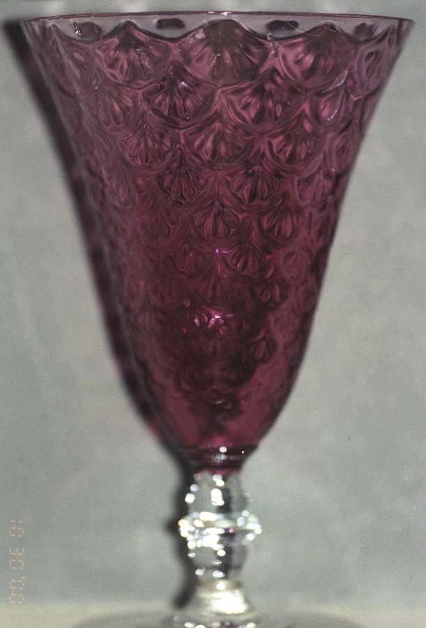 Turkey Tracks Cranberry (Clear Stem) Water Goblet by Pukeberg Glass-1