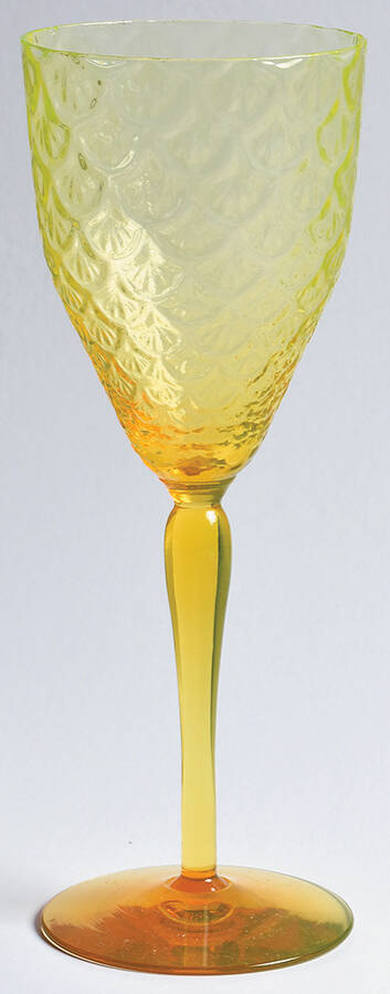 Turkey Tracks Vaseline Water Goblet by Pukeberg Glass-1