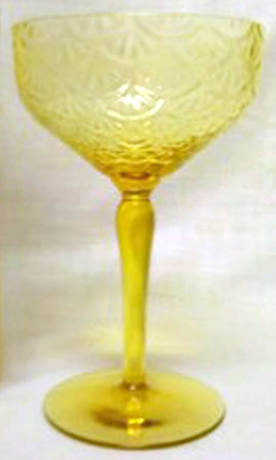 Turkey Tracks Vaseline Champagne/Tall Sherbet by Pukeberg Glass-1