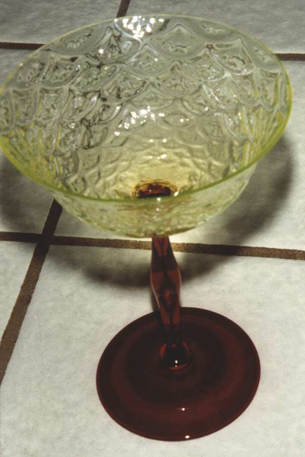 Turkey Tracks Vaseline Red Champagne/Tall Sherbet by Pukeberg Glass-1
