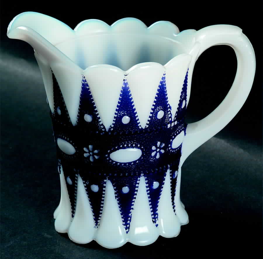 Lacy Dewdrop White Blue Creamer by Phoenix Glass-1