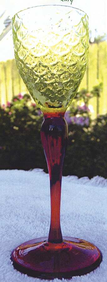 Turkey Track Vaseline (Red Stem) Cordial Glass by Pukeberg Glass-1