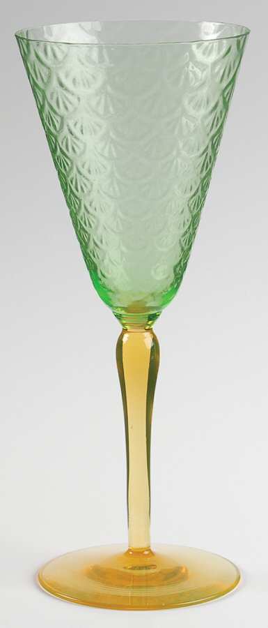 Turkey Tracks Green (Flared Bowl, Topaz Stem) Water Goblet by Pukeberg Glass-1