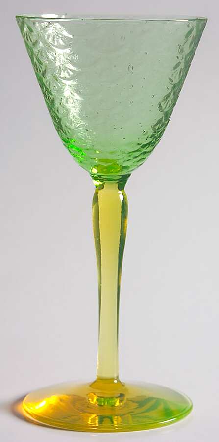 Turkey Tracks Green (Flared Bowl, Topaz Stem) Wine Glass by Pukeberg Glass-1