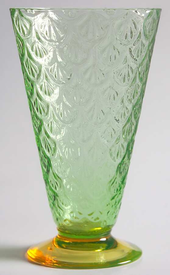 Turkey Tracks Green (Flared Bowl, Topaz Stem) 12 Oz Footed Tumbler by Pukeberg Glass-1