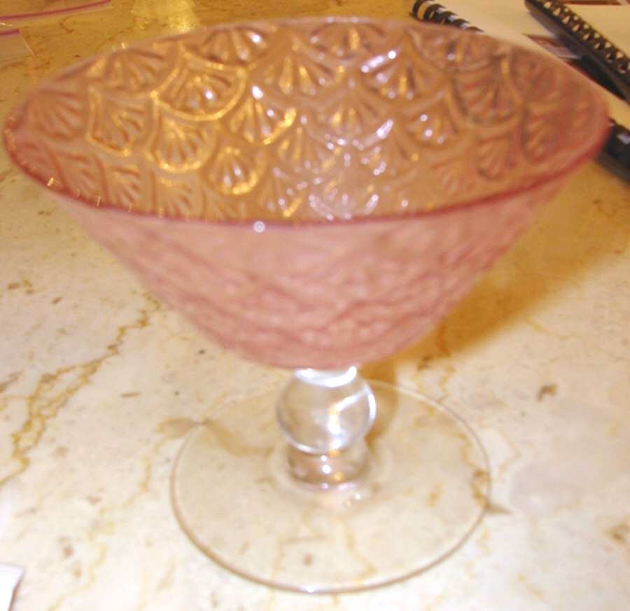 Turkey Tracks Pink (Clear Stem) Footed Dessert by Pukeberg Glass-1