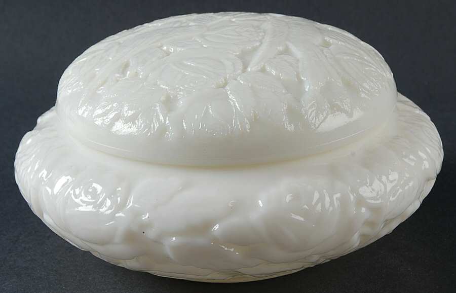 Con Cora Milkglass Round Hummingbird Puff Box & Lid by Phoenix Glass-1