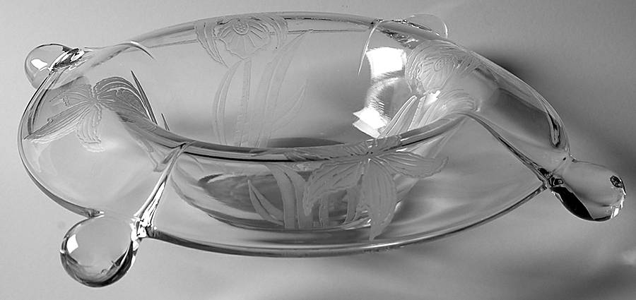 Orchid Bouquet 11" Rolled Edge Bowl by Paden City-1