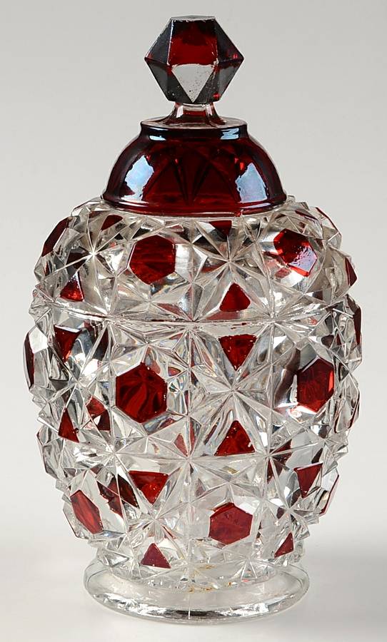 Big Buttons-Ruby Flash Sugar Bowl & Lid by Pioneer-1