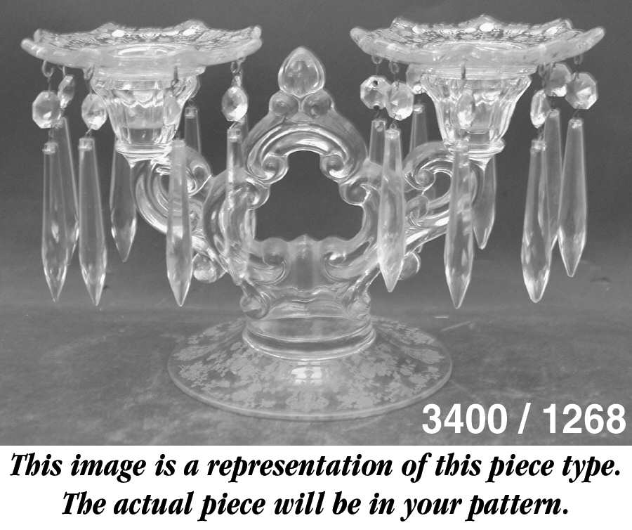 Portia Clear (Stem 3121 Gold Trim) 3400 2 Light Candelabrum w/ 2 Bobeches 16 Prisms by Cambridge-1