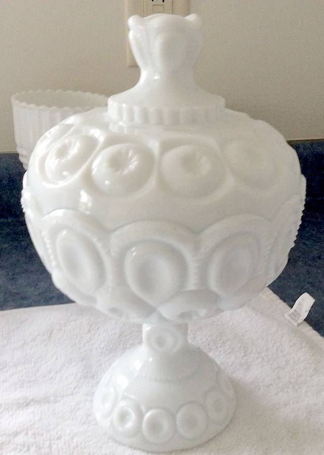 Moon and Star Milk Glass Compote & Lid by Smith Glass -1